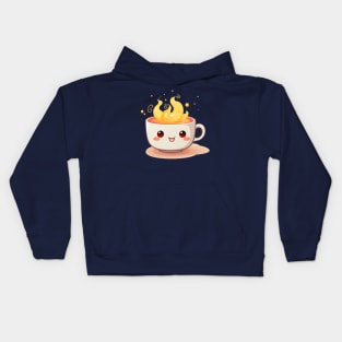 a cute cup of tea fire and burn Kids Hoodie